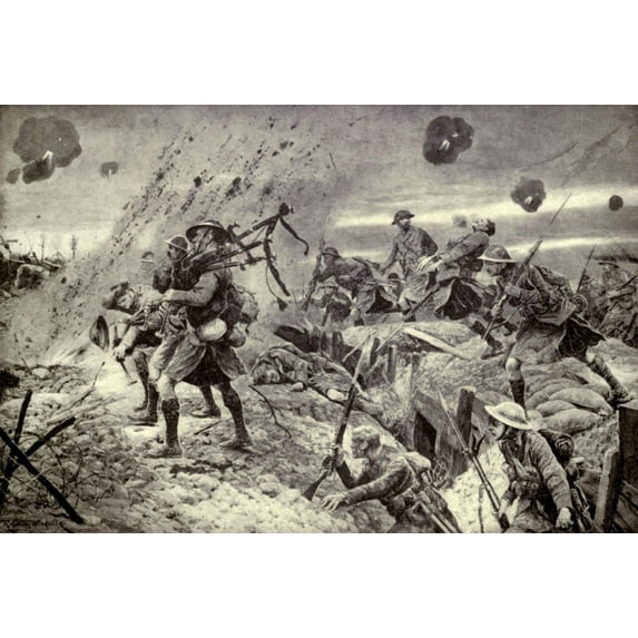 World War 1. Somme Offensive. Scottish Highland Regiment Advancing Under Fire During The Taking Of Longueval History (36 x 24)