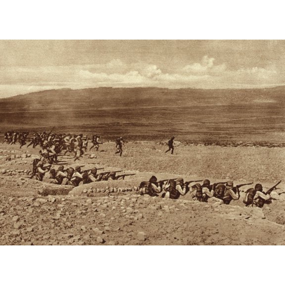 World War 1. Turkish Troops Leaving Their Trenches For A Charge In A Battle With French And British Troops In The Early