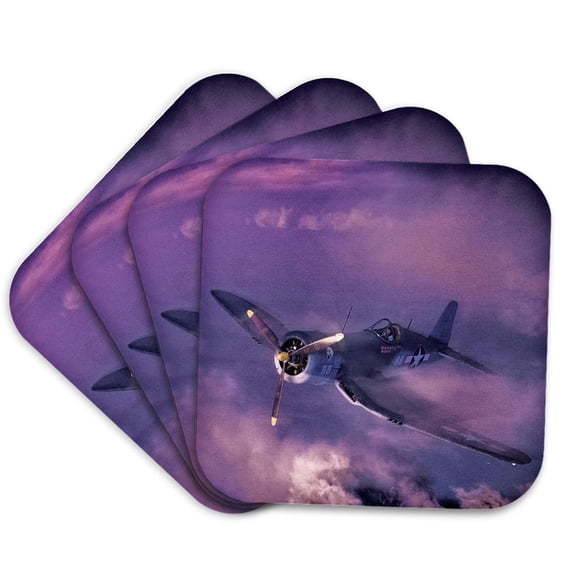 3drose, World War 2 Corsair, Set of 4 Coasters - Soft
