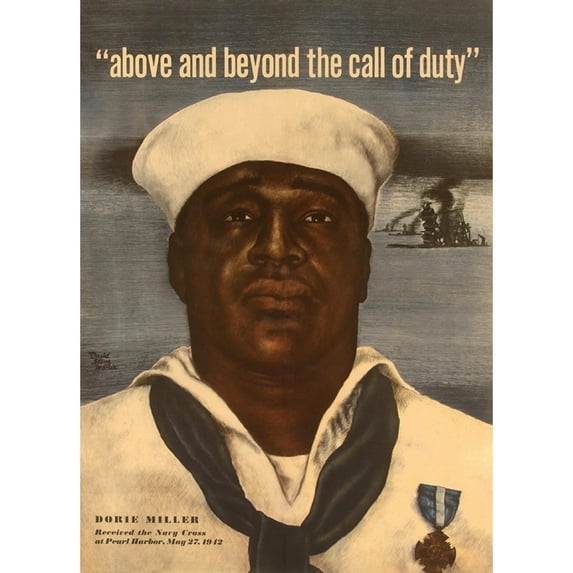 World War 2 Poster With A Portrait Of Doris 'Dorie' Miller. He Was Awarded The Navy Cross For Heroism During Attack On