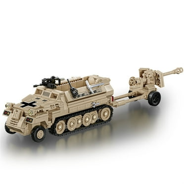 World War 2 WW2 Army Military Soldiers SWAT Half Tracked Armor Vehicle Trailer Assemble Building Blocks Bricks Children's Toys