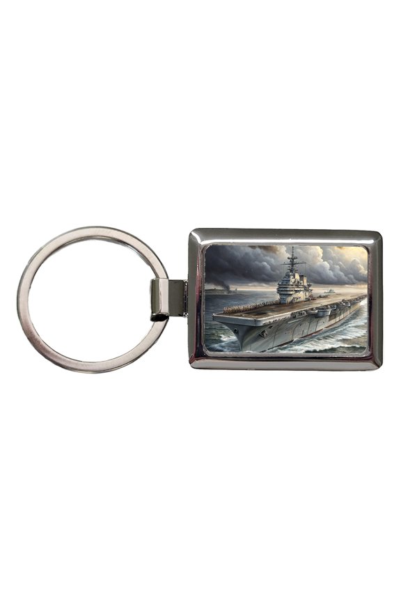 World War 2 WWII Navy Aircraft Carrier At Sea Metal Rectangle Keychain