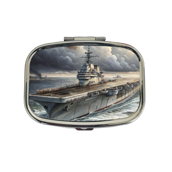 World War 2 WWII Navy Aircraft Carrier At Sea Small Travel Handbag Pill Box Case
