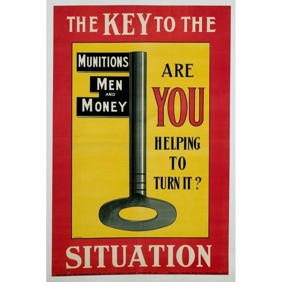 World War I Propaganda Posters. Big Key. Text Reads 'The Key To The Situation. Are You Helping To Turn It' History (