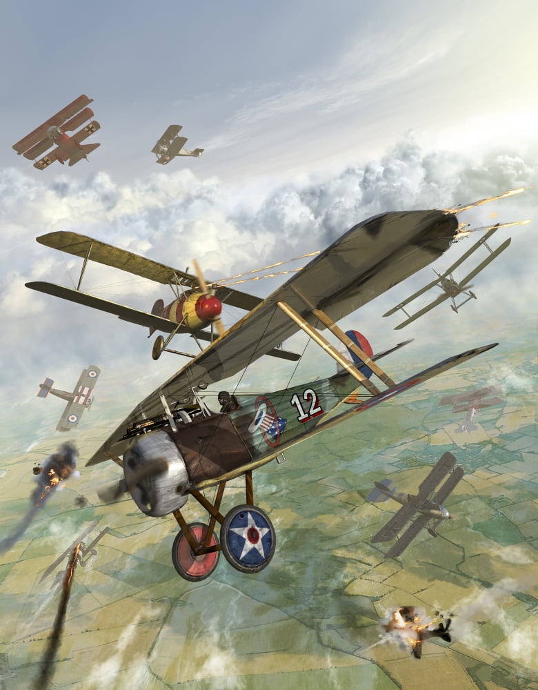 World War I US bi-plane attacking German bi-planes Canvas Art - Kurt MillerStocktrek Images (13 x 16)