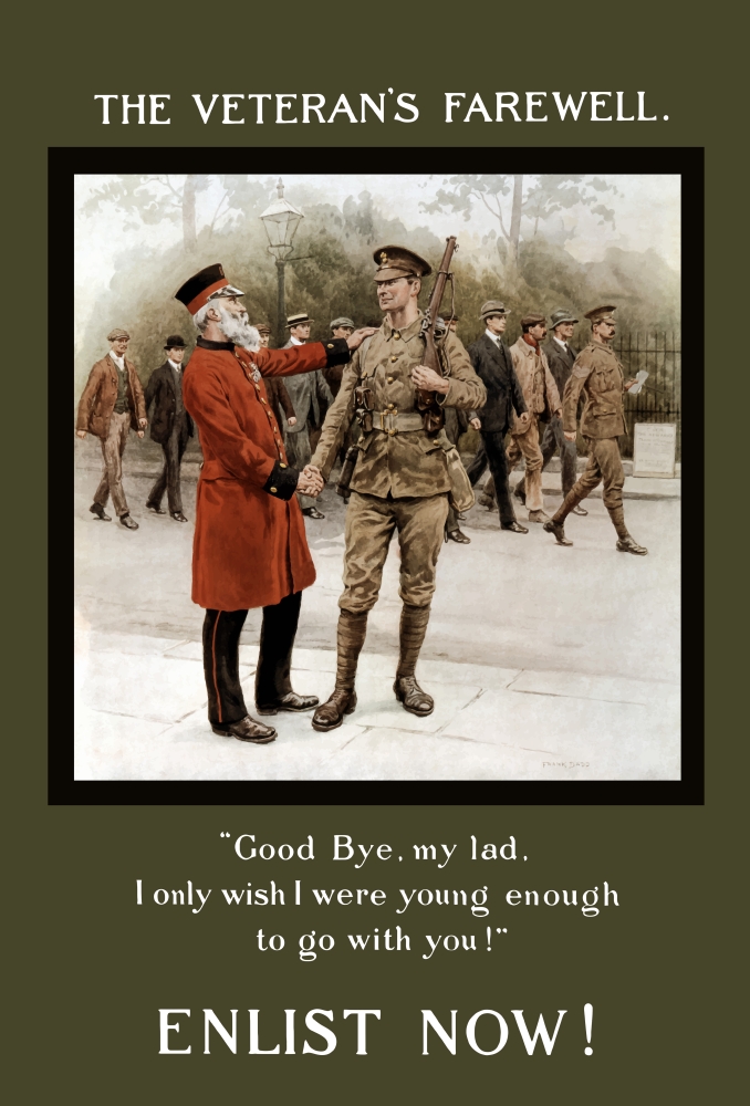 World War I poster of an old gray haired veteran bidding farewell to a young soldier Canvas Art - John ParrotStocktrek Images (12 x 17)