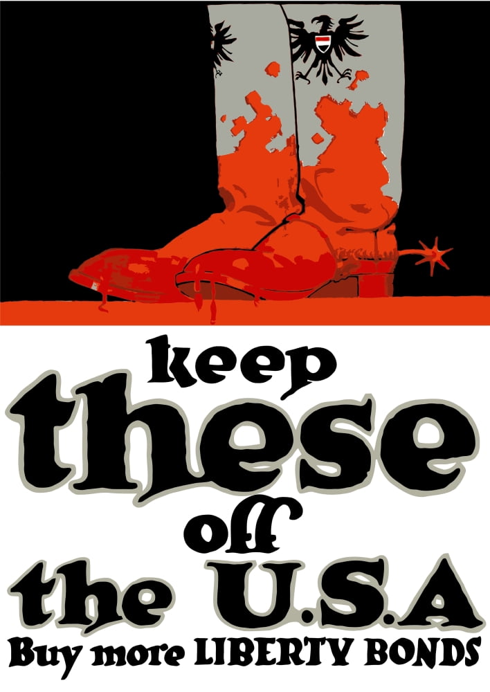 World War I poster of blood stained boots showing the German imperial eagle Canvas Art - John ParrotStocktrek Images (24 x 34)
