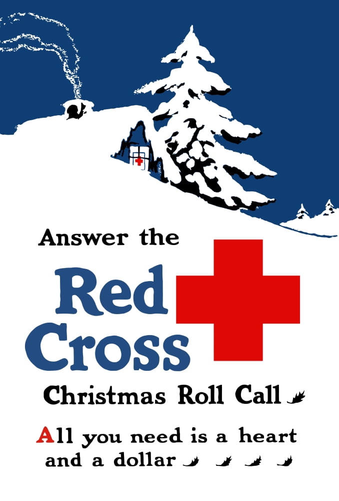 World War I poster showing a snow covered cabin with a Red Cross sign in window Canvas Art - John ParrotStocktrek Images (24 x 35)