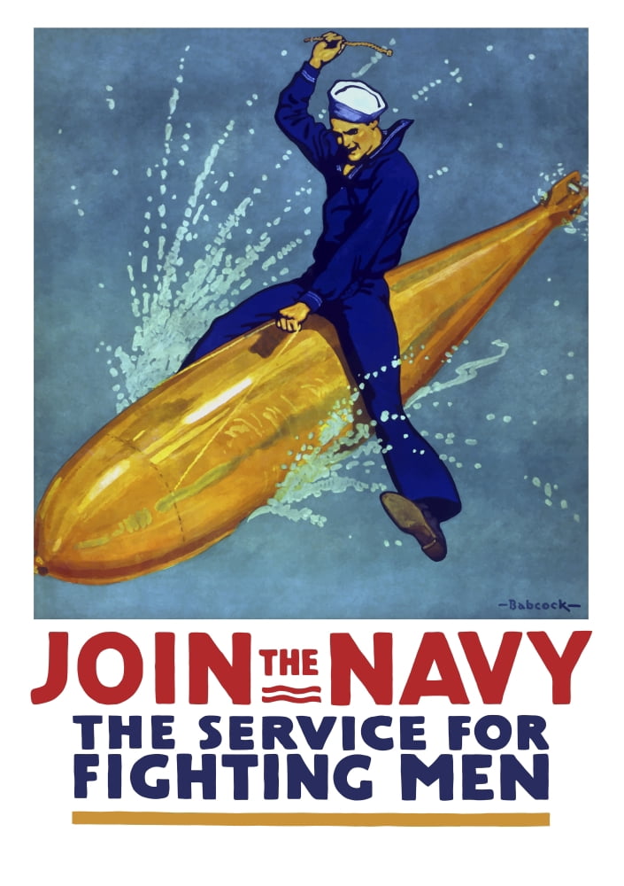 World War I propaganda poster of a sailor riding a torpedo Canvas Art - John ParrotStocktrek Images (12 x 17)