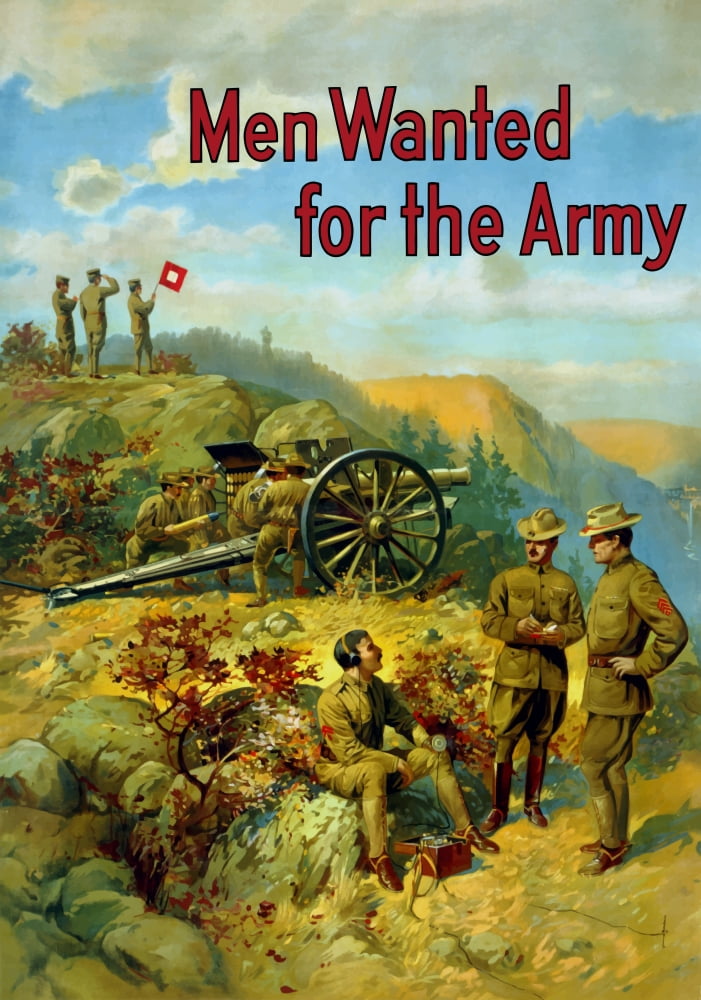 World War I propaganda poster of soldiers manning various posts Canvas Art - John ParrotStocktrek Images (12 x 17)
