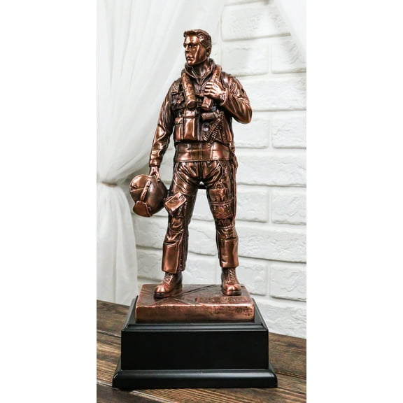 World War II Airman Aircraft Carrier Fighter Jet Pilot Bronzed Statue With Base
