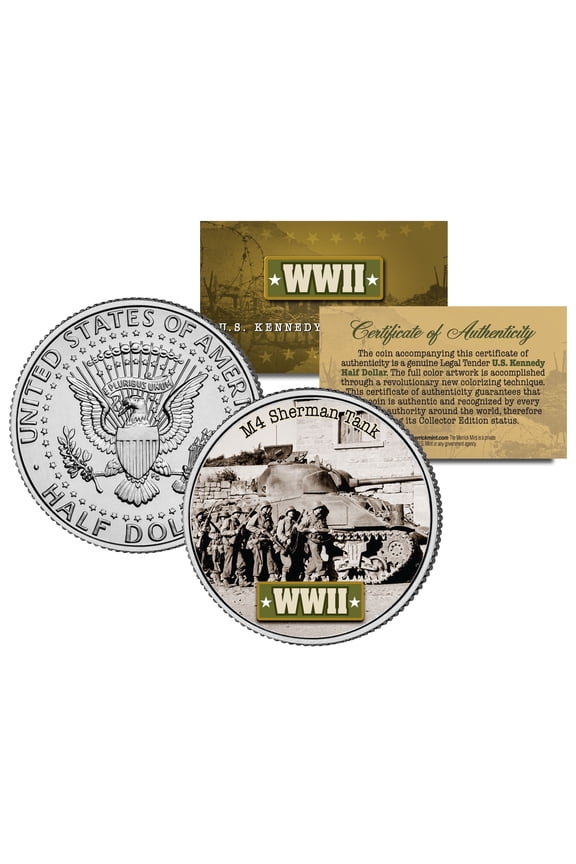 World War II M4 SHERMAN TANK JFK Kennedy Half Dollar US Coin