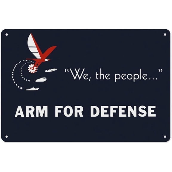 World War II Poster of An Eagle, Plane, Tank And Ship Vintage Military Poster Metal Tin Sign, 12x8 Inches, Historical Military Themed Wall Art, Suitable for Homes, Offices, Garages, Man Caves, And Ot