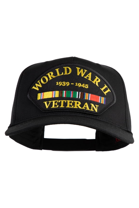 World War II Veteran 1939-1945 Patched Solid Cotton Twill 5 Panel Prostyle Snap Cap - Black OSFM
