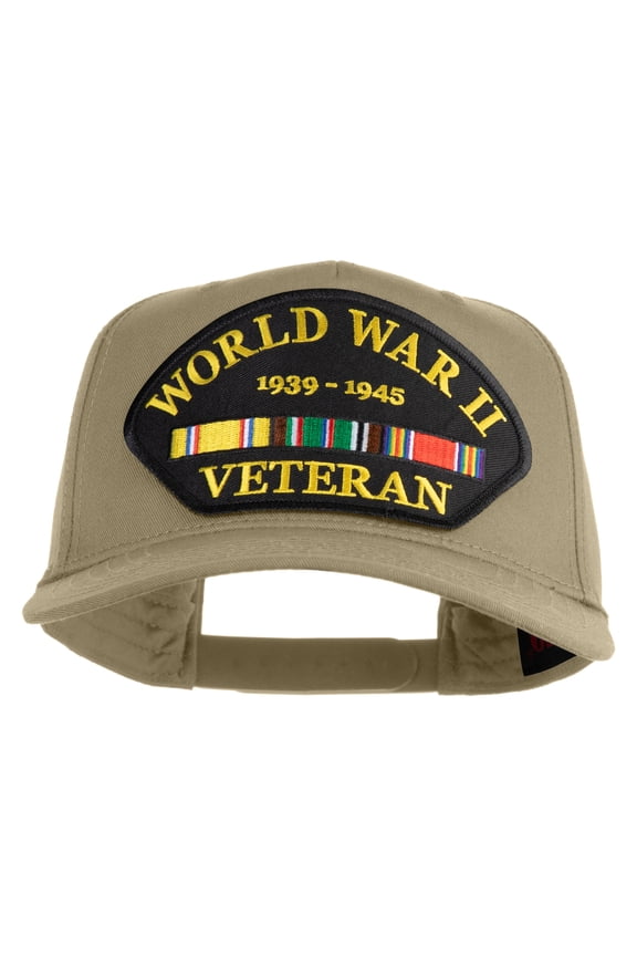 World War II Veteran 1939-1945 Patched Solid Cotton Twill 5 Panel Prostyle Snap Cap - Khaki OSFM
