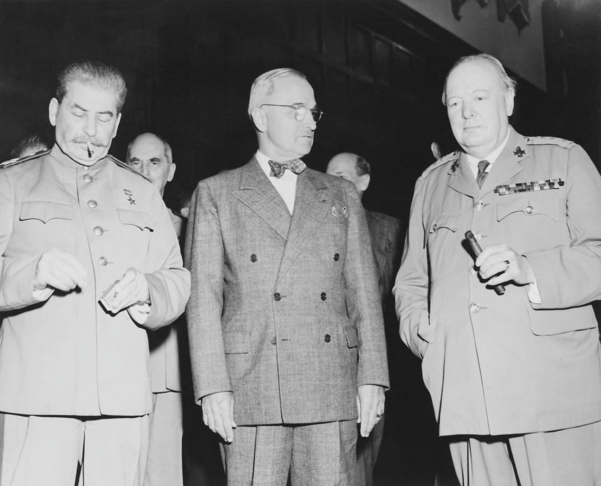 World War II photo of Joseph Stalin Harry Truman and Winston Churchill Canvas Art - John ParrotStocktrek Images (32 x 26)