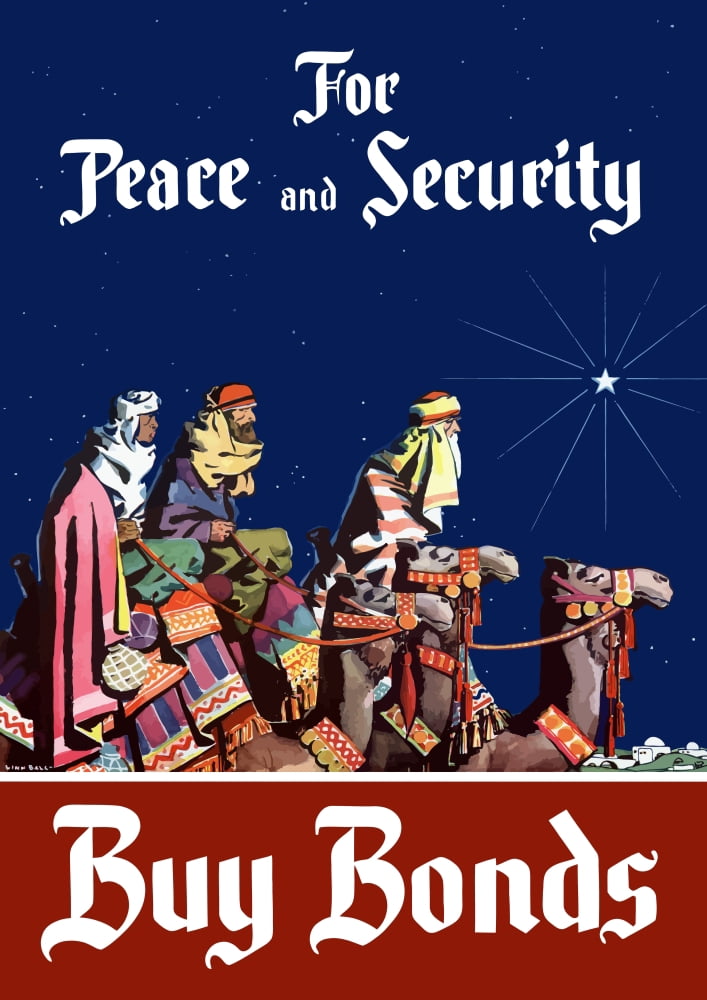 World War II poster featuring the three wise men riding camels Canvas Art - John ParrotStocktrek Images (12 x 17)