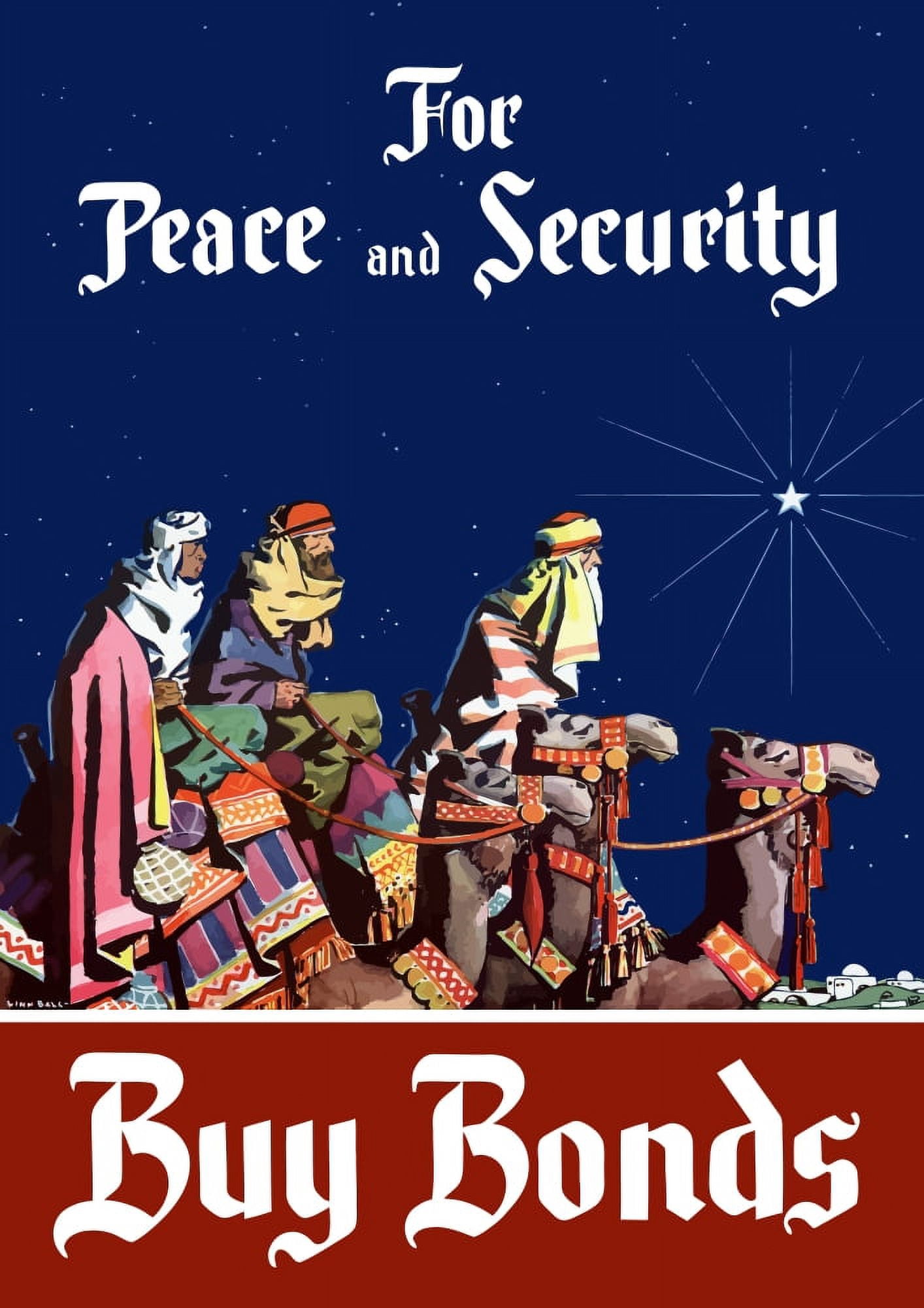 World War II poster featuring the three wise men riding camels Canvas Art - John ParrotStocktrek Images (24 x 34)