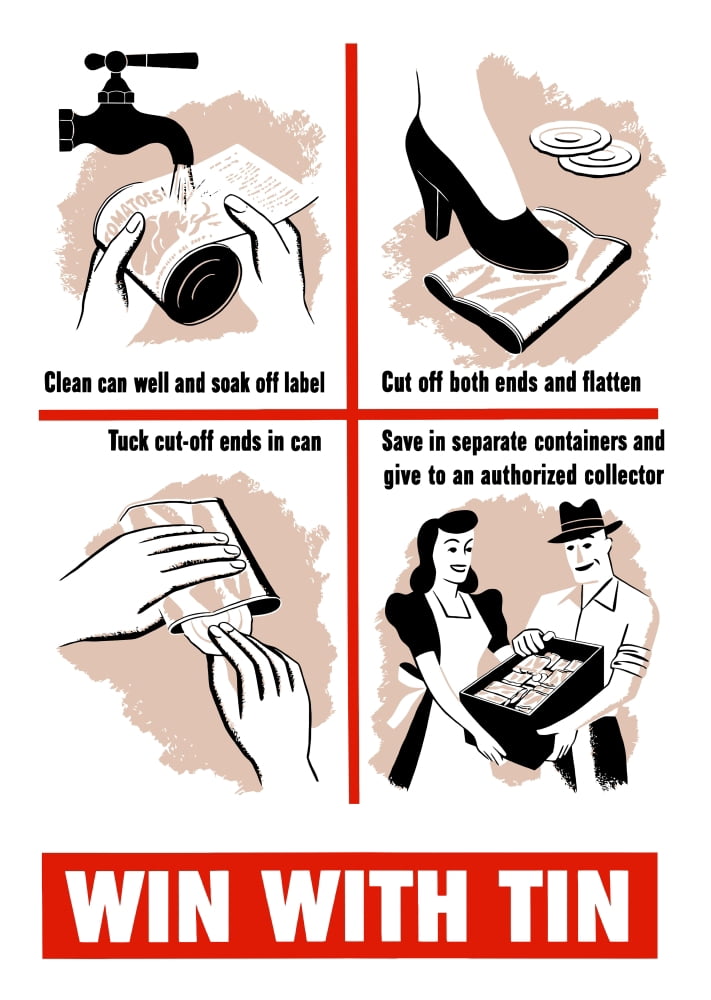 World War II poster giving directions on how to prepare tin cans for a collector Canvas Art - John ParrotStocktrek Images (12 x 17)