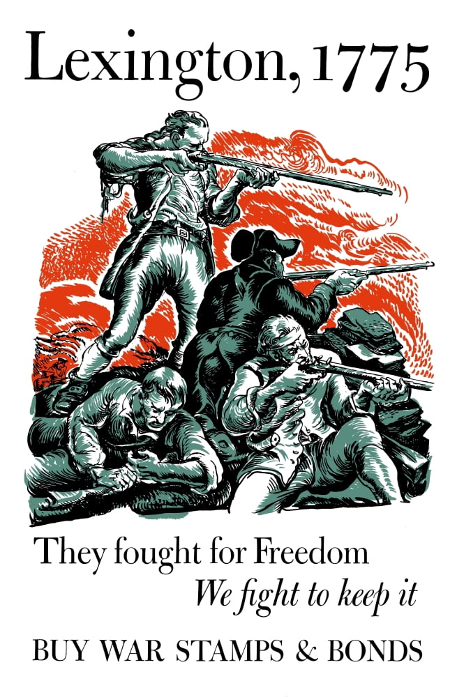 World War II poster of American Minutemen firing their rifles Canvas Art - John ParrotStocktrek Images (12 x 18)