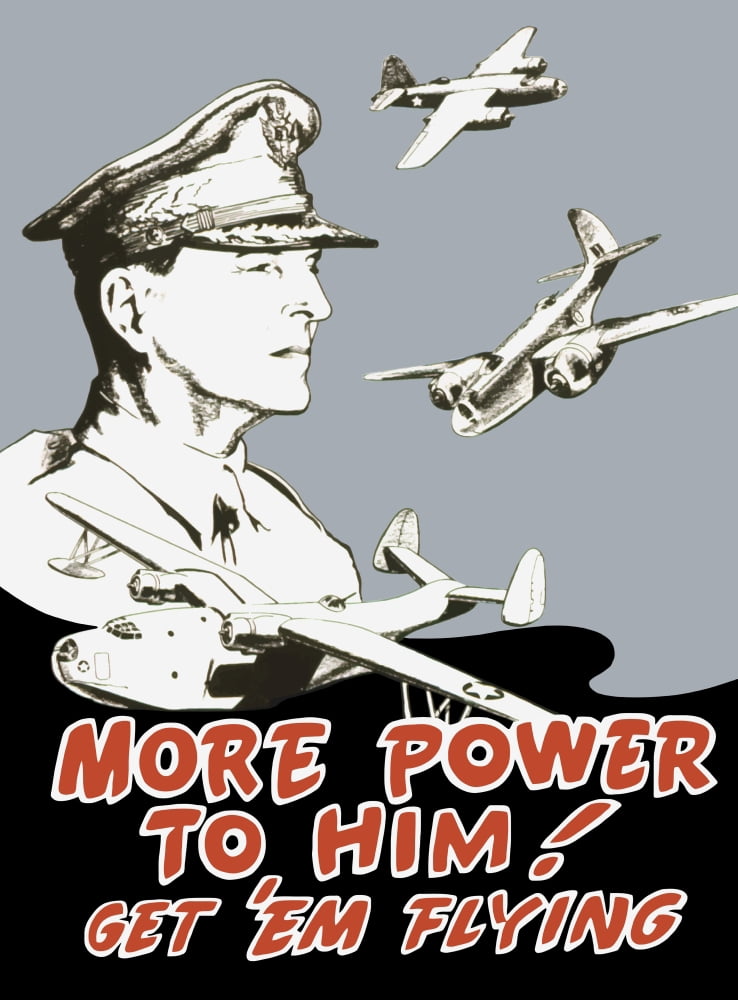 World War II poster of General Douglas MacArthur and bomber planes Canvas Art - John ParrotStocktrek Images (25 x 33)