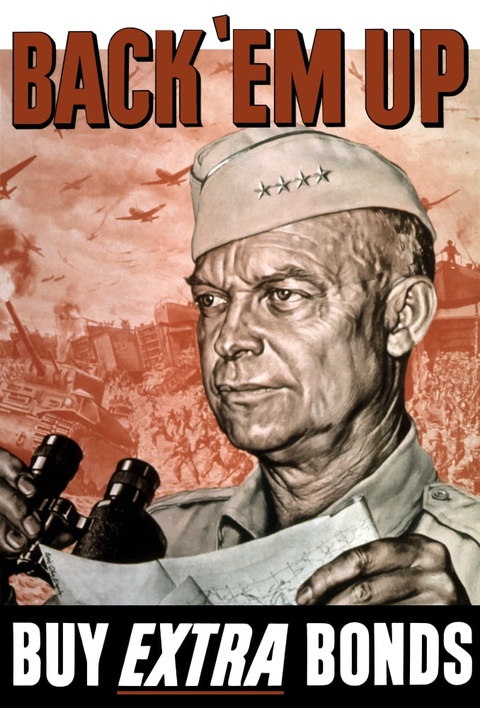 World War II poster of General Dwight Eisenhower holding a map and binoculars Canvas Art - John ParrotStocktrek Images (12 x 17)