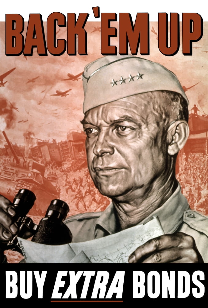 World War II poster of General Dwight Eisenhower holding a map and binoculars Canvas Art - John ParrotStocktrek Images (23 x 34)