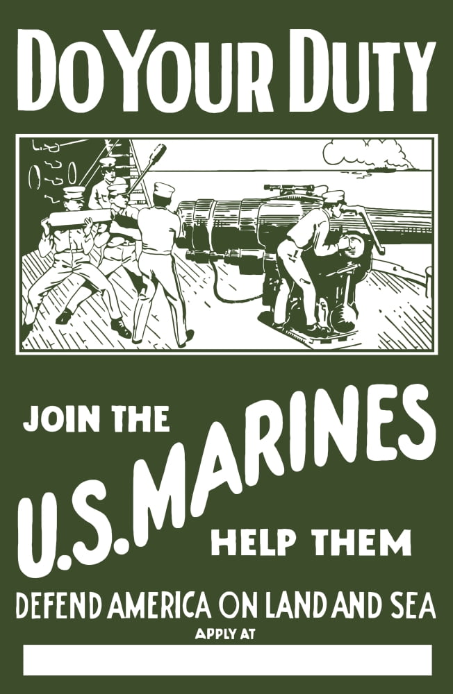 World War II poster of Marines loading a cannon aboard a battleship Canvas Art - John ParrotStocktrek Images (23 x 36)
