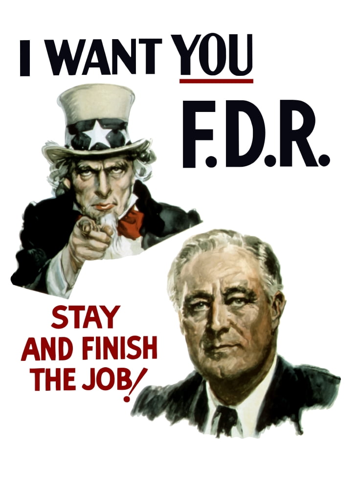 World War II poster of Uncle Sam and President Franklin Roosevelt Canvas Art - John ParrotStocktrek Images (12 x 17)
