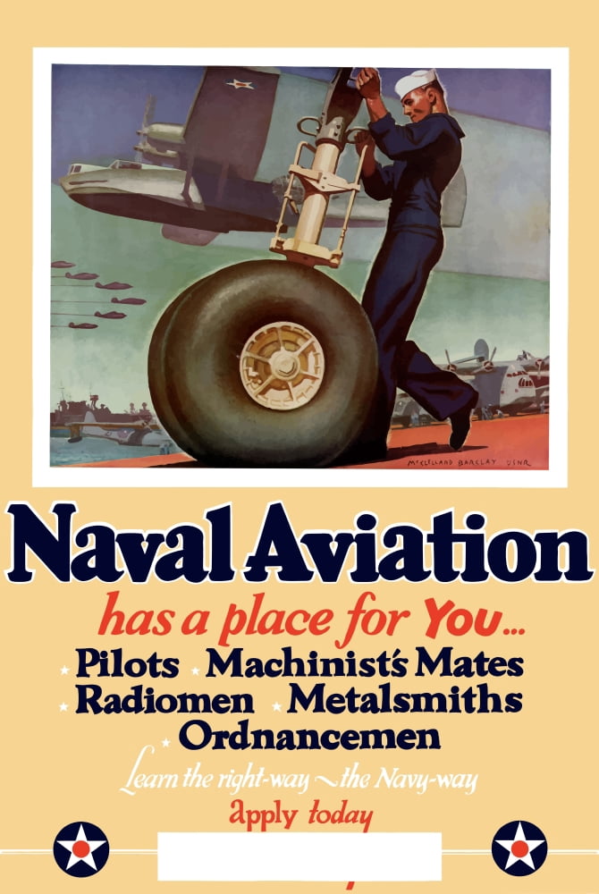 World War II poster of a US Navy Seaman working on the landing gear of a plane Canvas Art - John ParrotStocktrek Images (23 x 35)