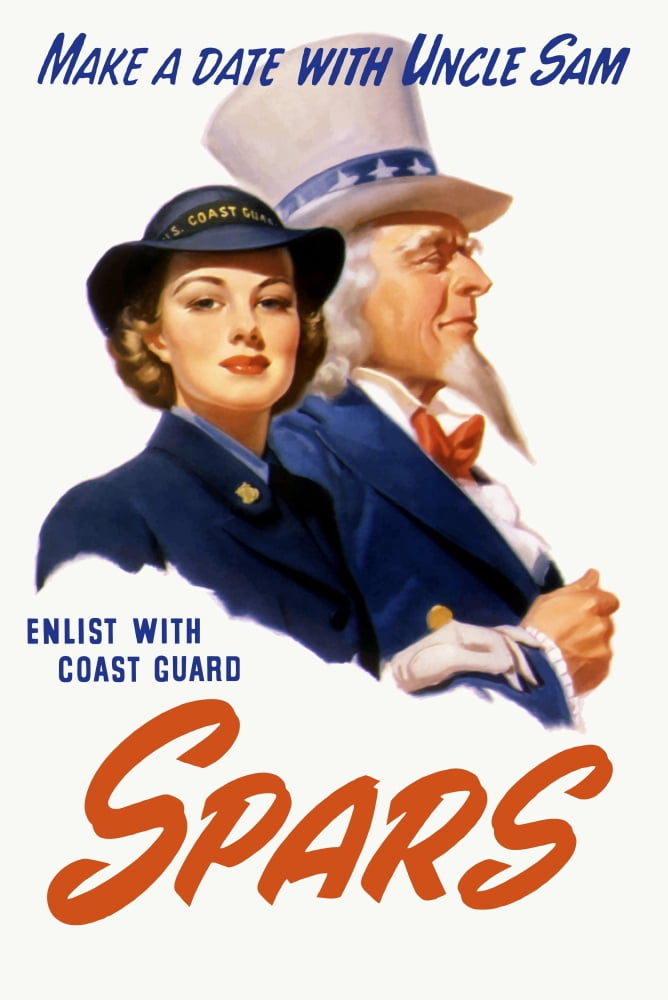 World War II poster of a female Coast Guard Cadet and Uncle Sam Canvas Art - John ParrotStocktrek Images (23 x 35)