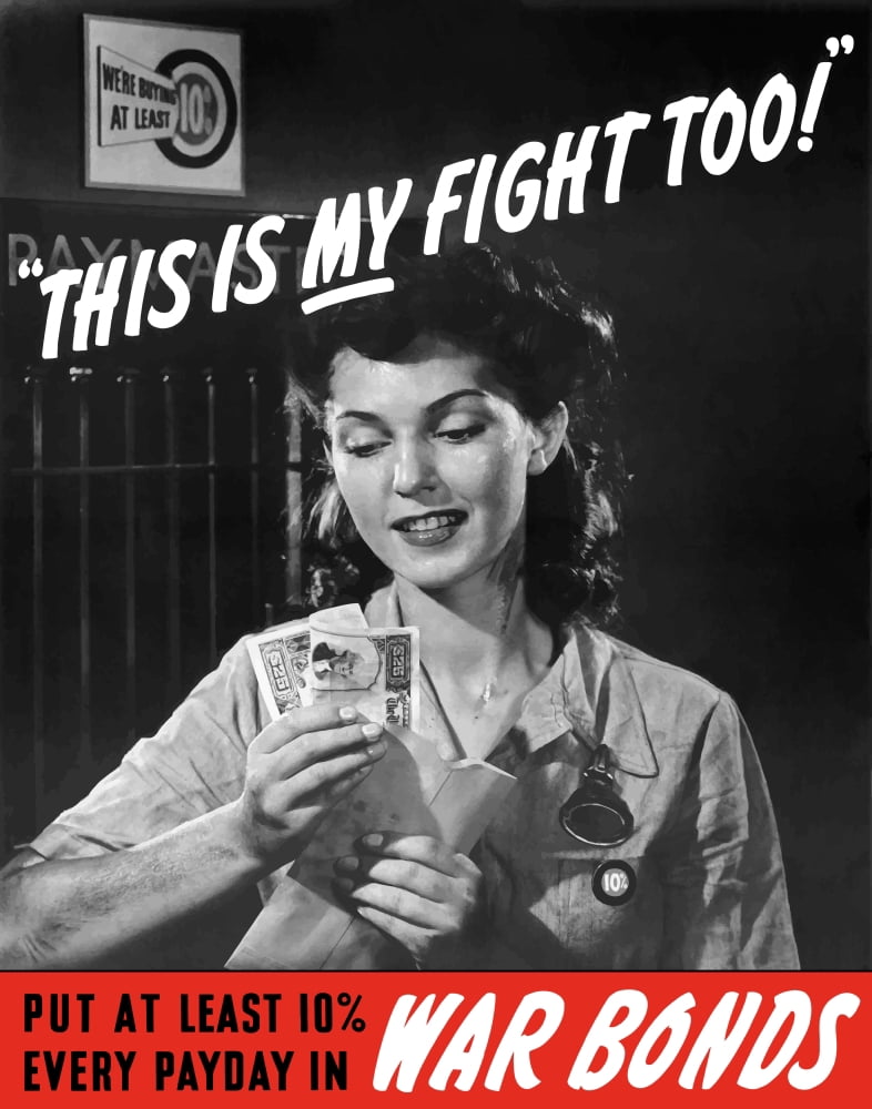 World War II poster of a female factory worker holding her earnings Canvas Art - John ParrotStocktrek Images (13 x 16)