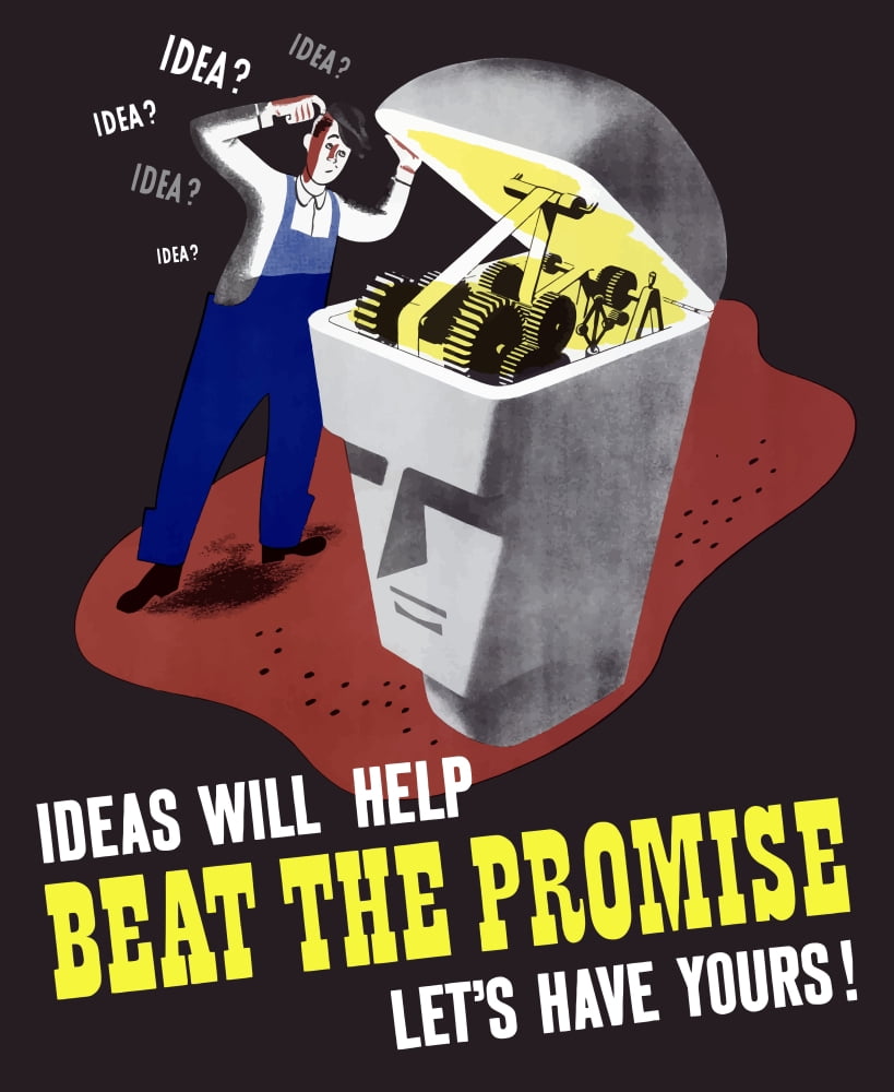 World War II poster of a man inspecting the inner workings of a statues brain Canvas Art - John ParrotStocktrek Images (26 x 32)