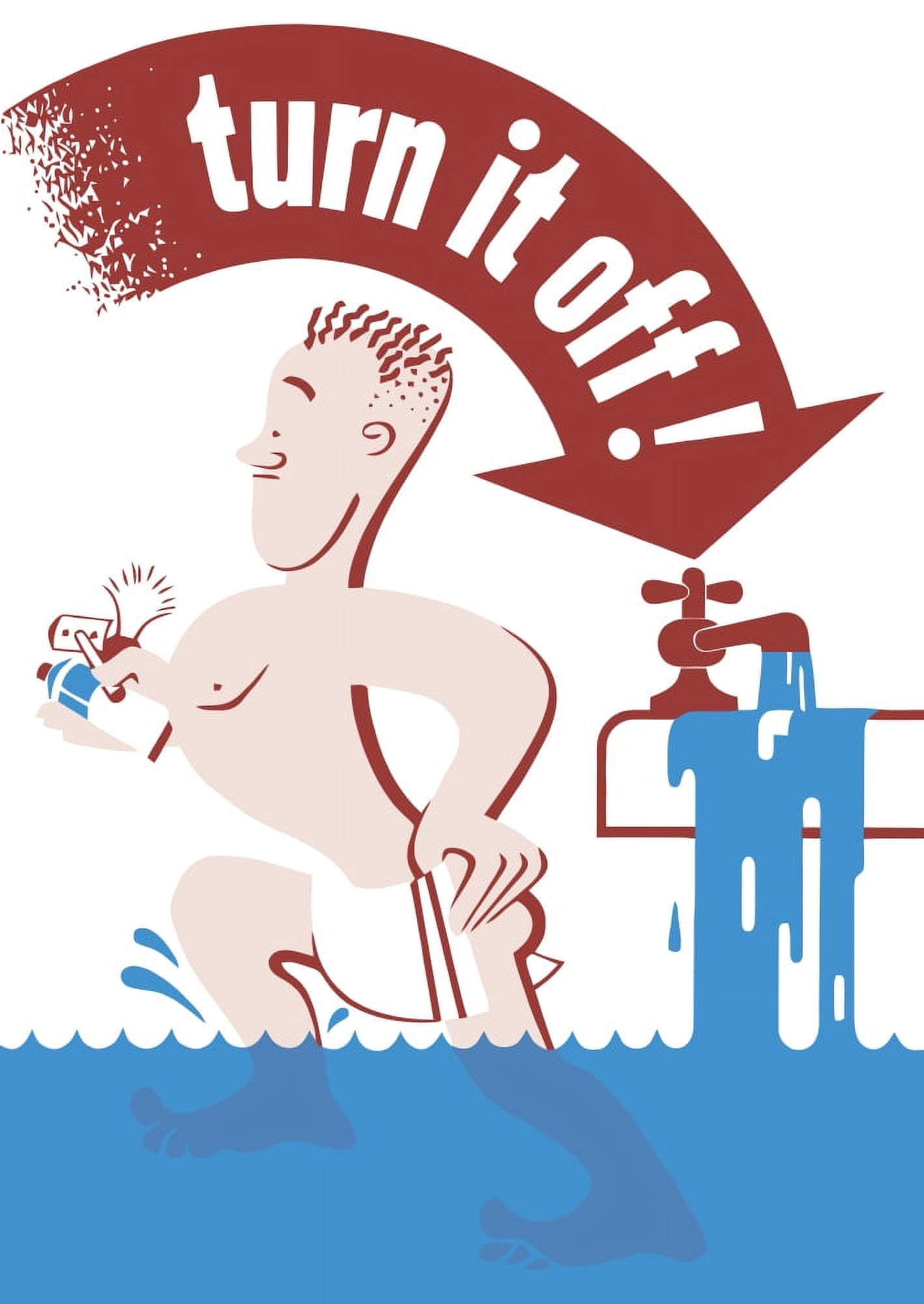 World War II poster of a man leaving the bathroom as the sink overflows with water Canvas Art - John ParrotStocktrek Images (24 x 34)