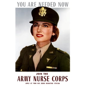 World War II poster of a smiling female officer of the US Army Medical Corps Canvas Art - John ParrotStocktrek Images (12 x 17)
