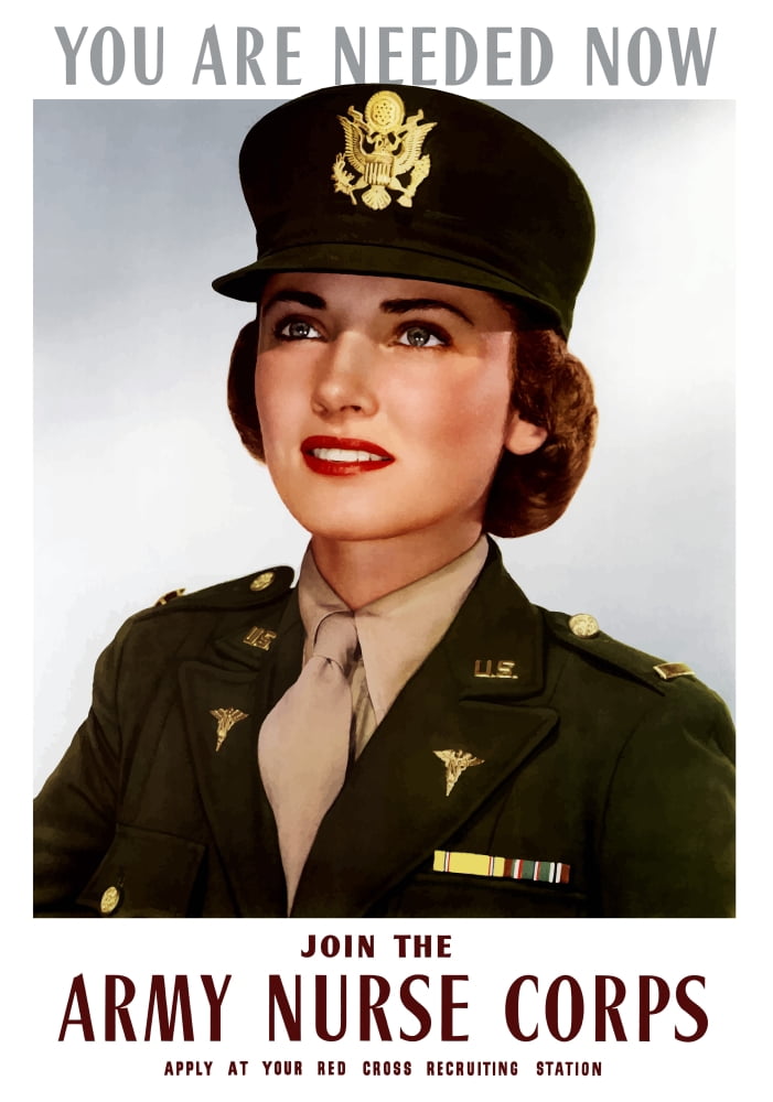 World War II poster of a smiling female officer of the US Army Medical Corps Canvas Art - John ParrotStocktrek Images (24 x 34)