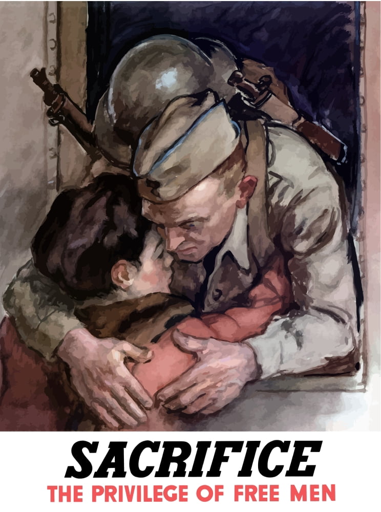World War II poster of a soldier hugging a loved one Canvas Art - John ParrotStocktrek Images (13 x 17)