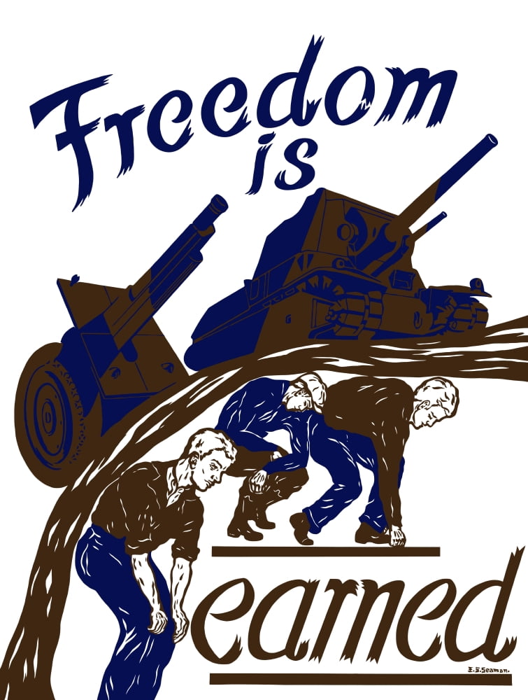 World War II poster of a tank and artillery gun on the backs of workers Canvas Art - John ParrotStocktrek Images (25 x 33)