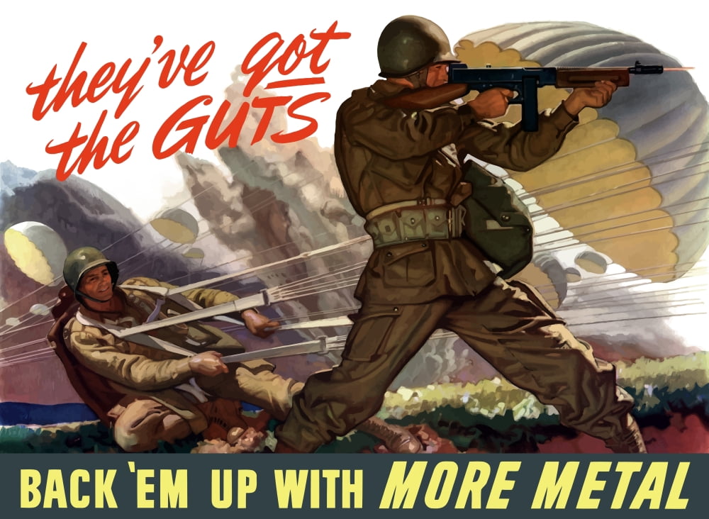 World War II poster of airborne troops parachuting into battle Canvas Art - John ParrotStocktrek Images (17 x 13)