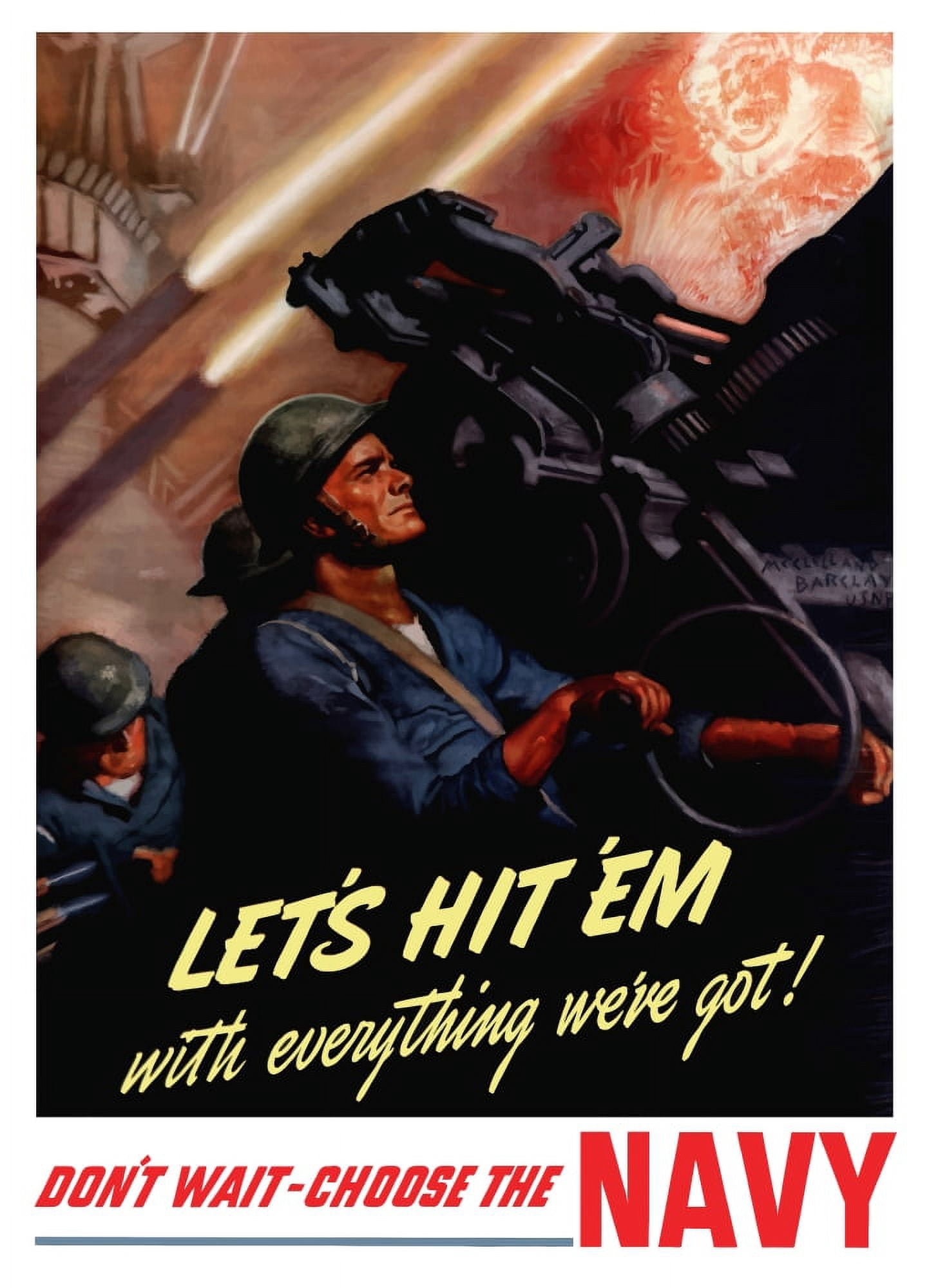World War II poster of sailors firing anti-aircraft guns Canvas Art - John ParrotStocktrek Images (24 x 33)