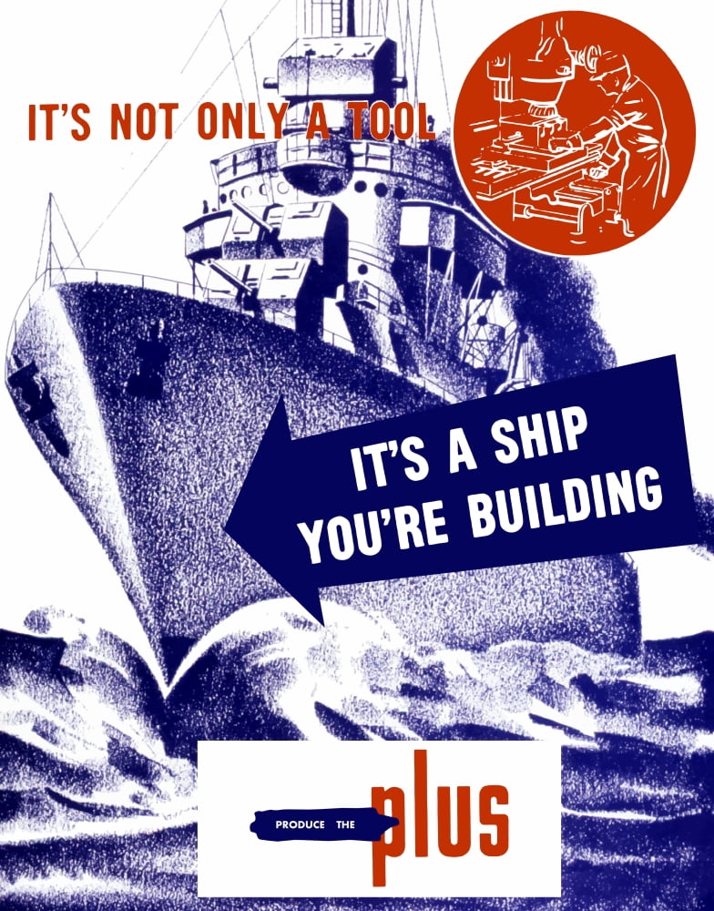 World War II propaganda poster featuring a battleship out a sea Canvas Art - John ParrotStocktrek Images (13 x 16)