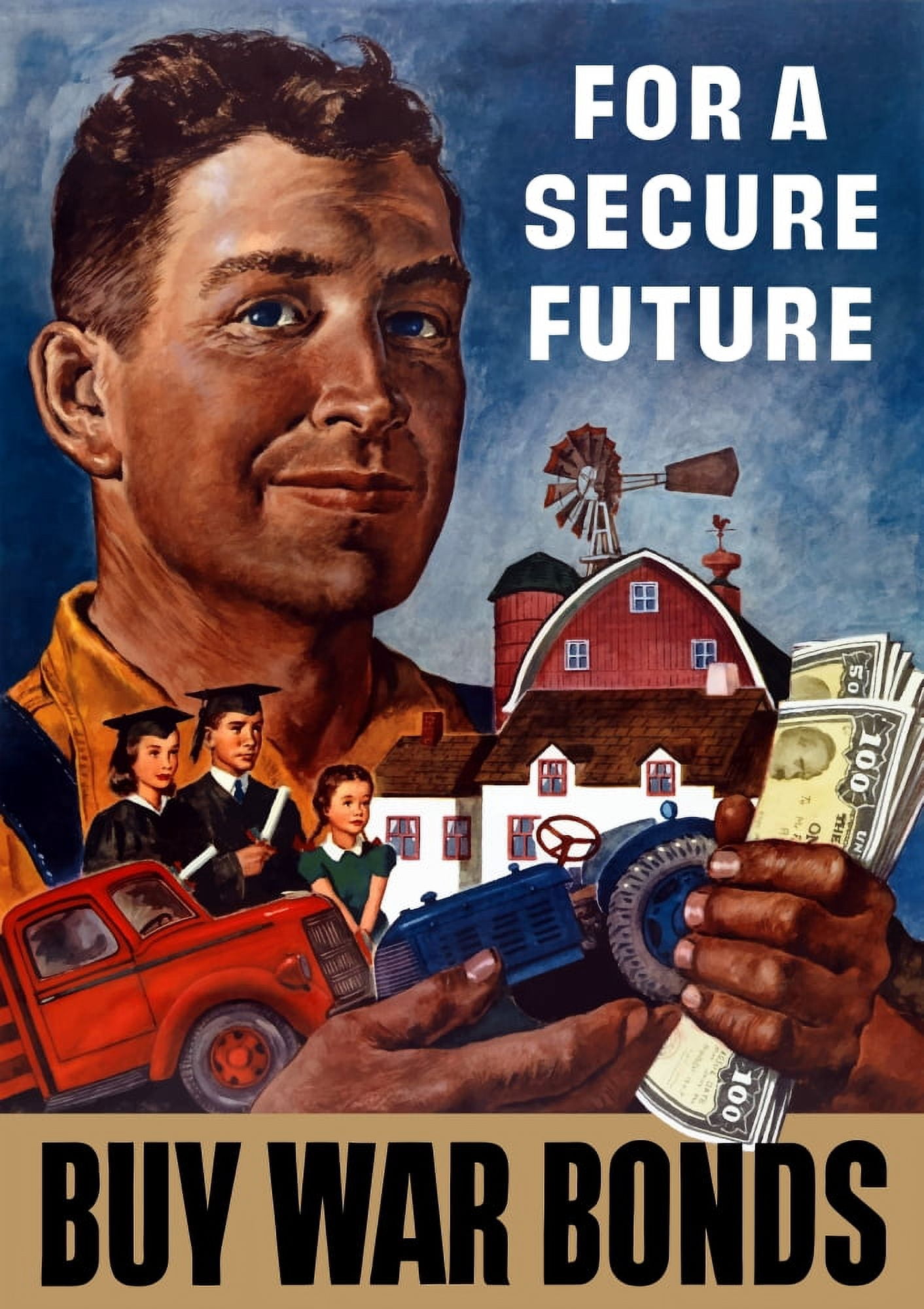 World War II propaganda poster of a farmer holding his future Canvas Art - John ParrotStocktrek Images (12 x 17)