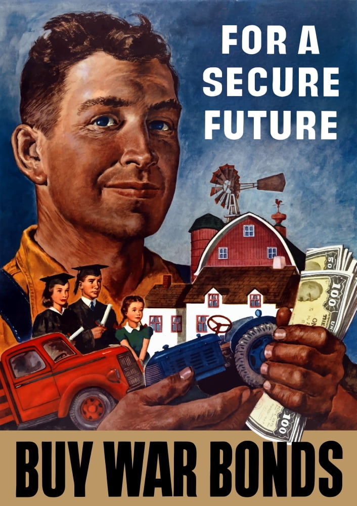 World War II propaganda poster of a farmer holding his future Canvas Art - John ParrotStocktrek Images (24 x 34)