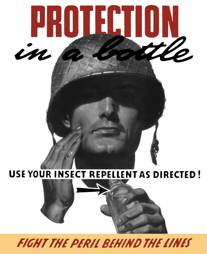 World War II propaganda poster of a soldier applying insect repellent Canvas Art - John ParrotStocktrek Images (26 x 32)