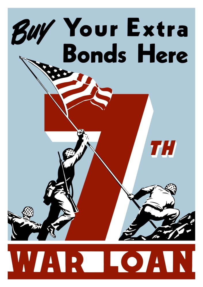 World War II propaganda poster of soldiers raising the American flag Canvas Art - John ParrotStocktrek Images (12 x 17)