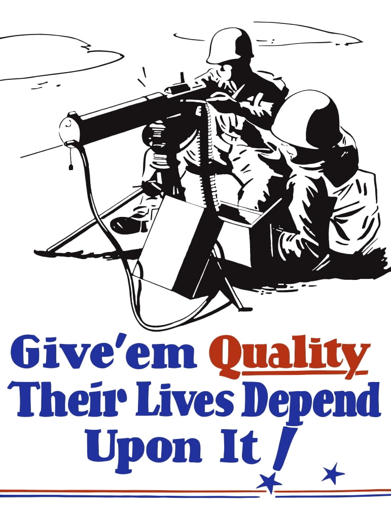 World War II propaganda poster of two soldiers firing a heavy machine gun Canvas Art - John ParrotStocktrek Images (13 x 16)