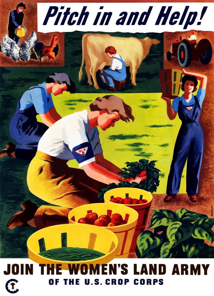 World War II propaganda poster of women doing chores on a farm Canvas Art - John ParrotStocktrek Images (12 x 17)