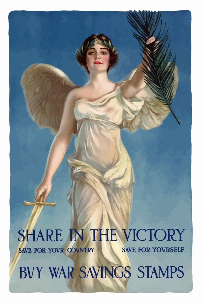 World War One poster of Lady Liberty holding a sword and an olive branch Canvas Art - John ParrotStocktrek Images (12 x 18)