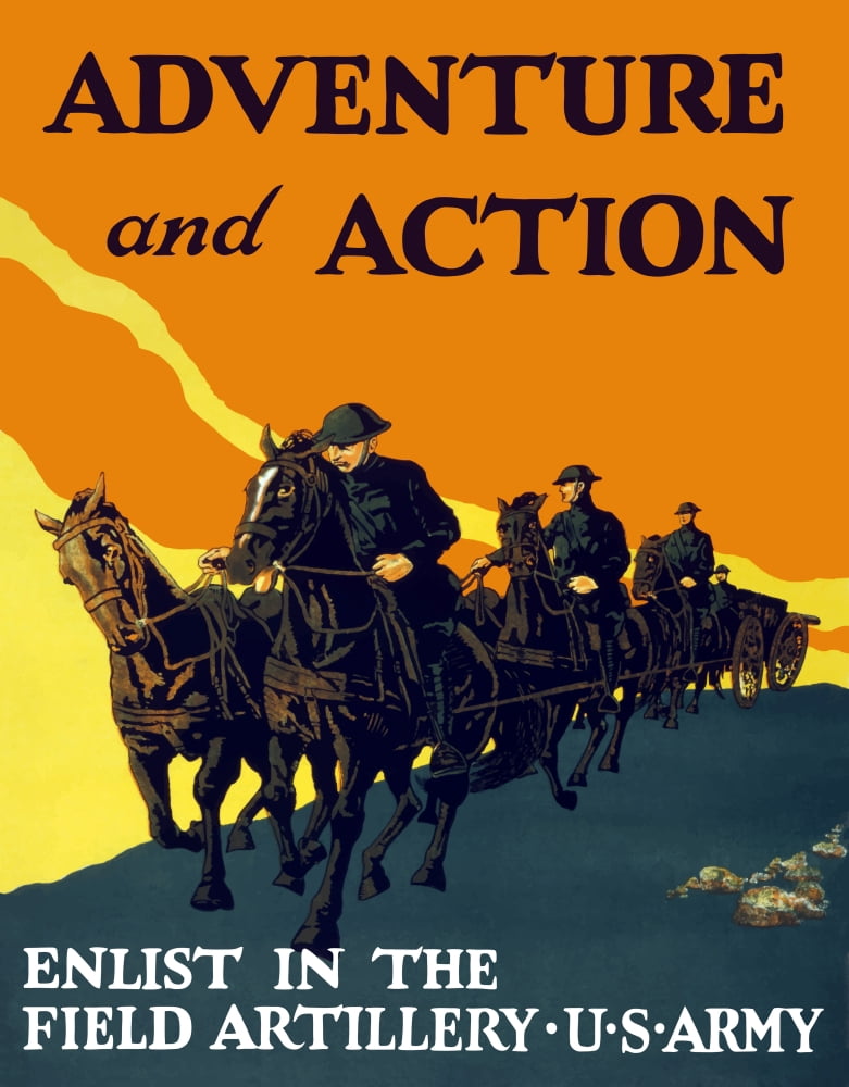 World War One propaganda poster of soldiers pulling artillery with horses Canvas Art - John ParrotStocktrek Images (13 x 16)