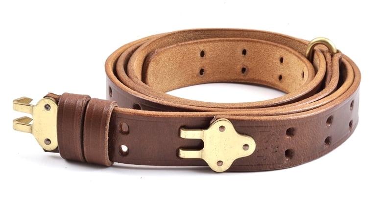World War Supply Rifle Sling M1907 M1 Garand Springfield Premium Drum Dyed Leather, Brown